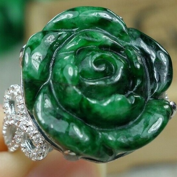 Certified Green 100% Natural A jadeite jade Ring S925 silver 戒指（Free Size） - Picture 2 of 12